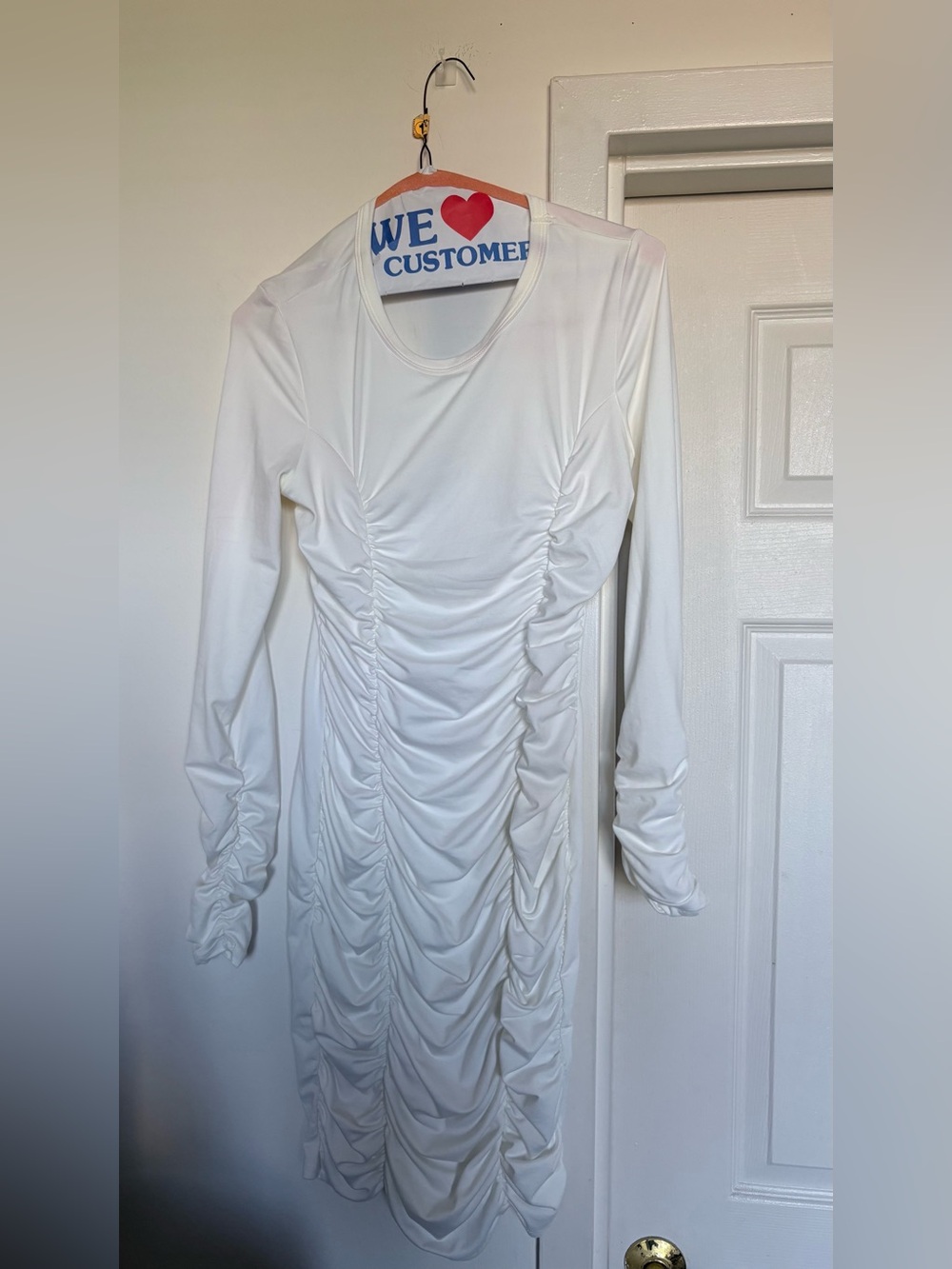 Fashion Nova White Ruched Long Sleeve Bodycon Dress